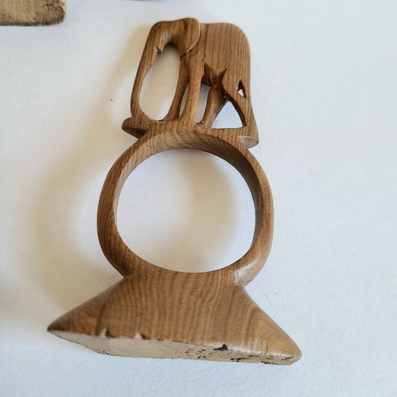 6 wooden elephants napkin holders rings. Safari African decor. - Picture 2 of 6